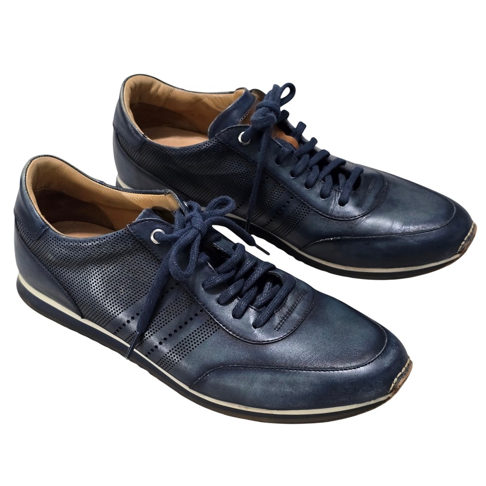 Magnanni Mens Navy Perforated Leather Sneakers Made in Spain 19208 Size 10.5